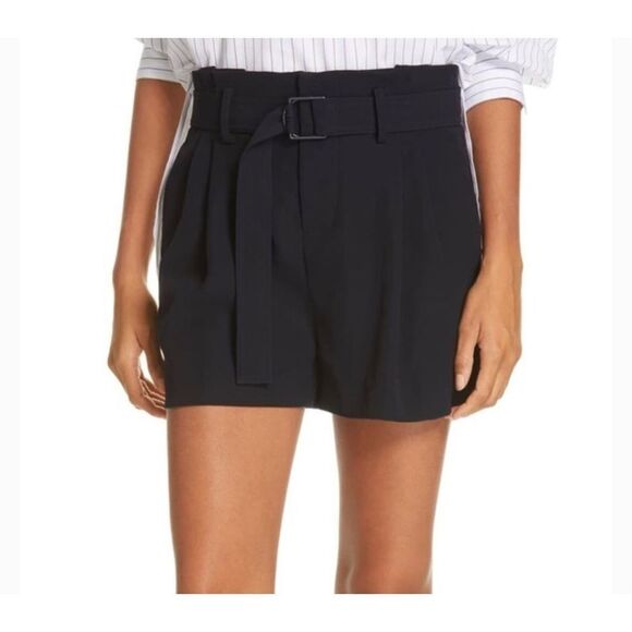 Vince Pleated Front Belted Shorts Black Size 4 - Picture 2 of 14